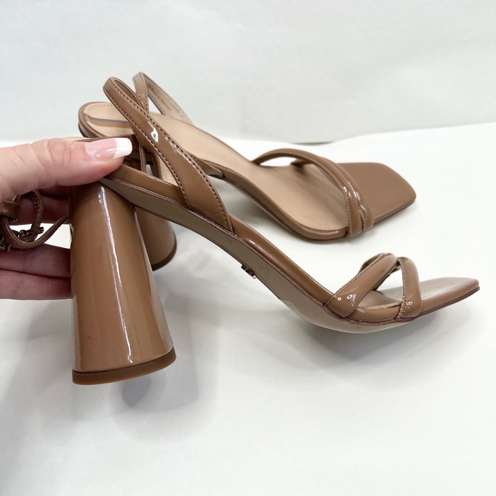 Sam Edelman Kia Beige Block Heel Strappy Patent Sandals Square Toe Heels US 10 - Picture 7 of 9